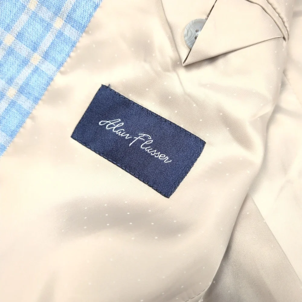 Alan Flusser Mens‎ 38R Blue Plaid Two Button Blazer Sport Coat